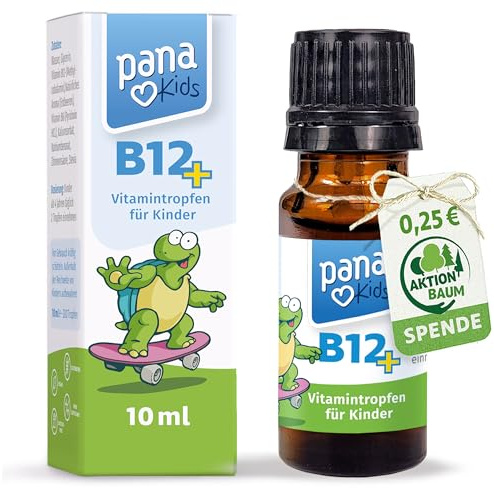 PanaKids Vitamin B12+ Tropfen für Kinder – 10 µg Vitamin B12 & 700 µg Vitamin B6 – ab 4 Jahren – für Vitalität & mentale Leistung – mit Erdbeergeschmack – Vegan, Zuckerfrei, Made in Germany – 10 ml