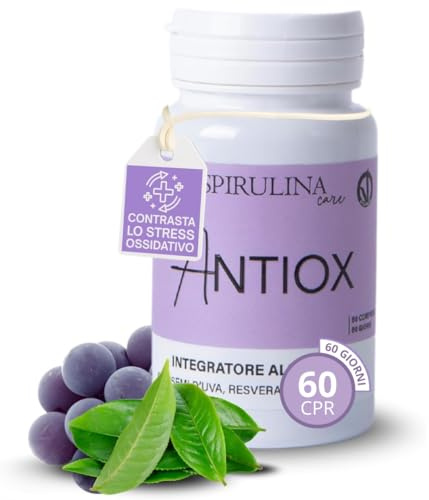 SPIRULINA BECAGLI - Semi d'uva (OPC) e Resveratrolo – Antiossidante per Pelle e Microcircolo con Spirulina, Tè Verde, Vitamina E e Selenio – 60 compresse da 800 mg