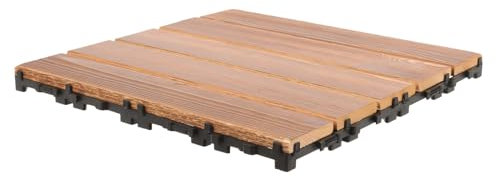 HOMSFOU Interlocking Outdoor Decking Tiles Waterproof Patio and Balcony Floor Covering Carbonized Wood Anti-corrosion Garden Flooring for Walkways and Yard