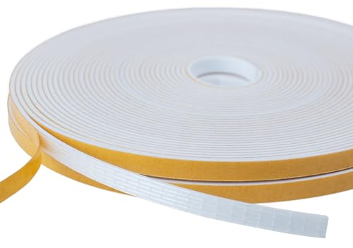 Tätningstejp självhäftande för dörrar fönster, 6 mm (B) x 1,5 mm (D)/20 m (L) dörrtätning, självhäftande fönstertätning, gummiskum, sigill, antikollision, remsor, ljudisolering, tätningstejp, vit