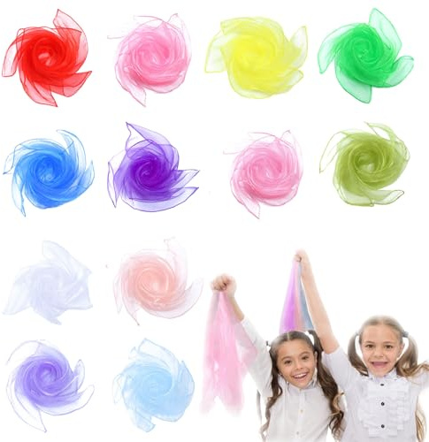 afhgdjr 12 paños de malabarismo,paños de gasa,paños coloridos para bebé, paños de volante, paños adecuados para el jardín de infancia, espectáculos infantiles, malabares sensoriales y actividades de