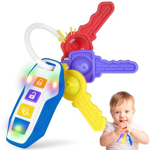 Mordedor con forma de llave de coche para bebé,ayuda para la dentición,entrenamiento de masticación y agarre sensorial,llavero con música y luz,Juguetes y regalos de viaje para niños y niñas 3+ años