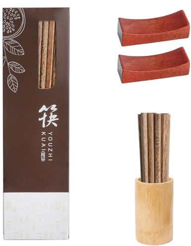 10 Paia Bacchette Cinesi in Legno, Legno Naturale Chicken Wing Senza Vernice o Cera con Poggiabacchette in Legno Lavabili in Lavastoviglie Bacchette Riutilizzabili per Sushi Pasta Ristorante Casa