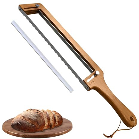 NUWIQ Adjustable Serrated Bread Knife: Bamboo Handle with Stainless Steel Blade for Slicing Bread and Pastry Ideal for Home Cooks and Chefs