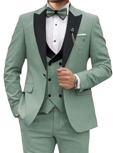 Herr 3-delade kostymer Slim fit Spetsigt slag Med En Knapp Smoking Kavaj Väst Byxor Plus Size Kostymset Bröllop Bal Ljusgrön XX-Small