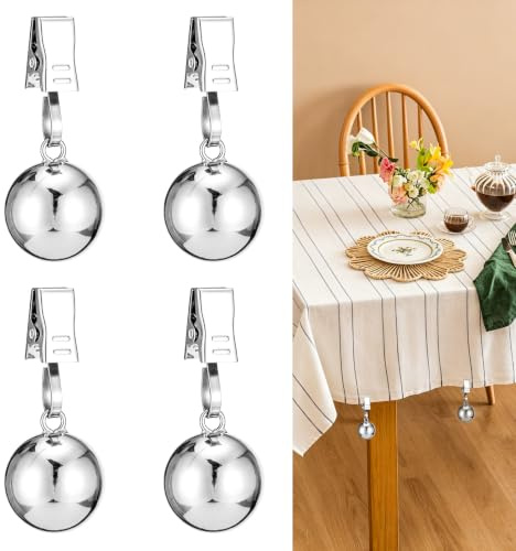 Cozary 4 Piezas Pesos para Manteles con Pinza, Pesos Resistentes para Manteles de Acero Inoxidable, Resistentes a la Intemperie con Clip, para Plomos Cortinas por Mantel Exterior Jardin Terraza