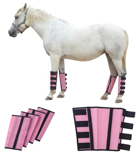 Gallopoff Lot de 4 Guêtres Anti-Mouches Chevaux, Coupe Ample, Rose M