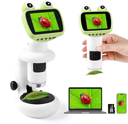 GuKKK Microscopio para Niños, Microscopio IPS de 2.0 Pulgadas,Minimicroscopio 1000X USB WiFi HD 1080P,Tarjeta de 32 GB,Microscopi Portátil para Niños con LED Fotos y Videos, Función Portátil y Fija