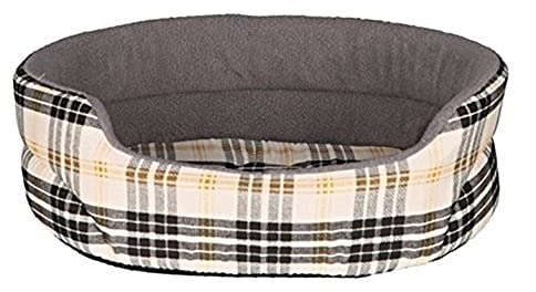 TRIXIE Hundebett Lucky 85 × 75 cm in grau/weiß - gemütliches Hundekissen mit Baumwoll-Optik - Hundekorb für große Hunde - rutschfest - 37025