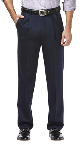 Haggar Men's Premium No Iron Khaki Classic Fit Pleat Front Casual Pant (Regular and Big & Tall Sizes), Dark Navy, 40W x 32L