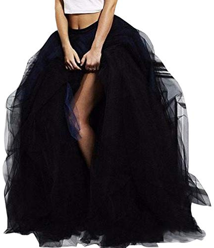 WDPL Women's Long Tulle Split Halloween Evening Party Skirts Small Black