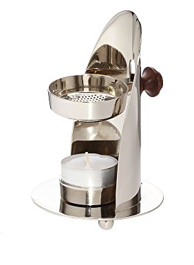 NKlaus Verstellbarer Weihrauchbrenner mit Holzgriff vernickelt Räuchergefäß Silber für Weihrauch Räucherwerk Räucherkräuter Betriebsart Teelicht 1527