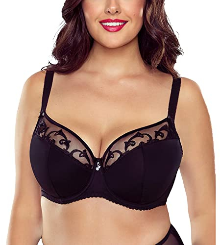 VIVISENCE BH Damen Mit Bügel Große Brüste Starker Halt Ganztägiger 1020, Schwarz,90E