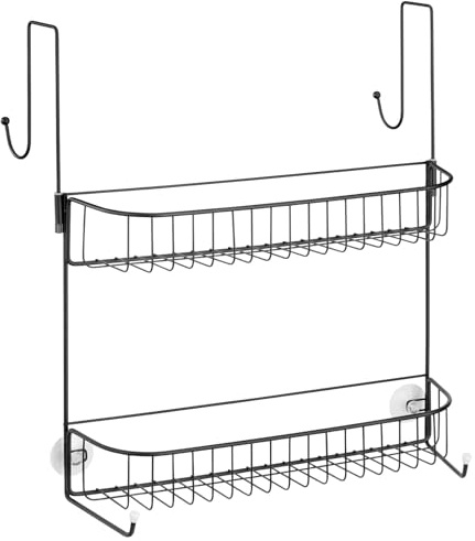 mDesign Duschkorb zum Hängen – praktische Duschablage ohne Bohren – Badregal aus Metall mit zwei breiten Körben und Haken – schwarz