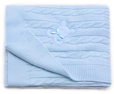 PEKITAS Manta Punto Hilo Bebe 100 x 100 cm 100% Acrílico Ecológico Fabricado En Portugal Azul