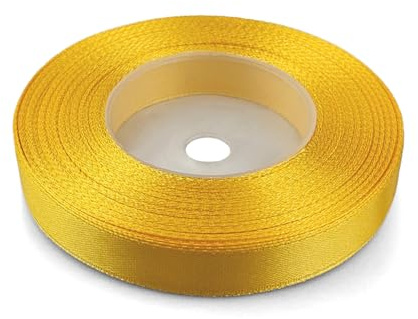 Netuno - 1 ruban de satin de 12 mm x 32 m - Couleur jaune soleil - Ruban décoratif en tissu - Pour travaux manuels, décoration de mariage, emballage cadeau