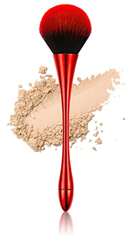Puder-Make-up-Pinsel, Rouge-Pinsel, großer Gesichtspinsel für lose oder gepresste Einstellpuder, Bronzer-Pinsel mit Plüschfasern (Rot)