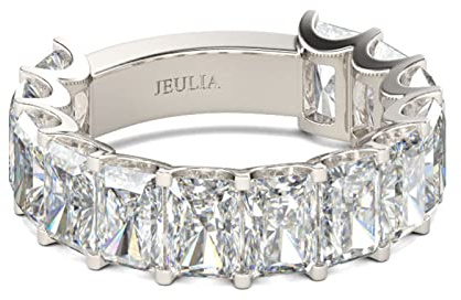 Jeulia Sterling Silber Ring Band: Baguette Cut Zirkonia Verlobungsring mit Weiße Diamant Damen Stein Schmuck für Frauen (54（17.3）, Silber)