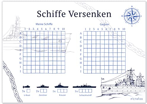 PICTALOO Schiffe Versenken Spielblock Set, Flottenmanöver mit 50 Blatt pro Block DIN A5, Reisespiel für unterwegs, für Jungen Mädchen Erwachsene, deutsche Sprache, Familienspiel Spaß (2X)