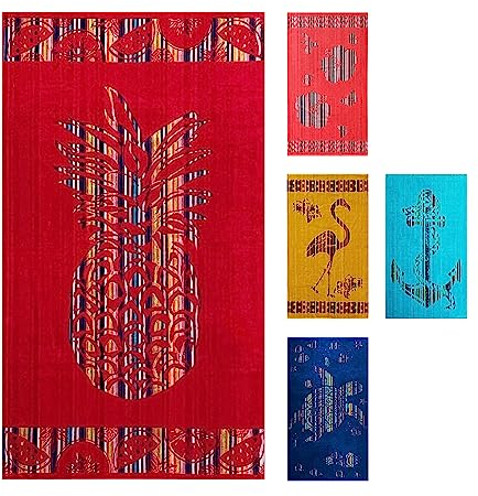 jilda-tex Strandtuch 90x165 cm Badetuch Strandlaken Badelaken Strandhandtuch 100% Baumwolle XXL (Red Pineapple)