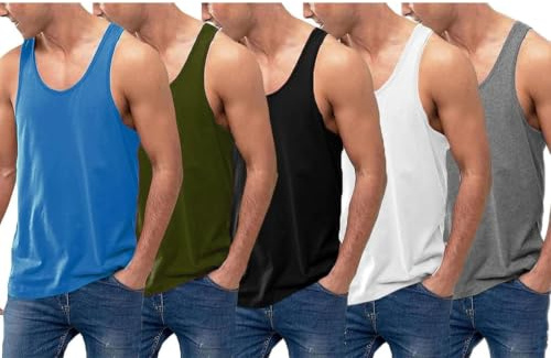 VEARZ®️ Pack of 3/6 Men's Cotton Vest Classic Slim Fit Summer Plain Tank Tops – Adults Sleeveless Undershirts Gym Training Tops Plus Size Ass-Colours-XXL-6