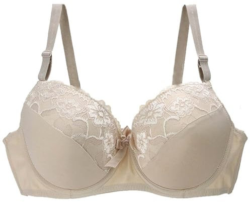 AMDOLE Deals,Damen Push Up Spitze BH Mit Floraler Spitze Gepolsterter Bügel BH Komfort BH,85D,Beige