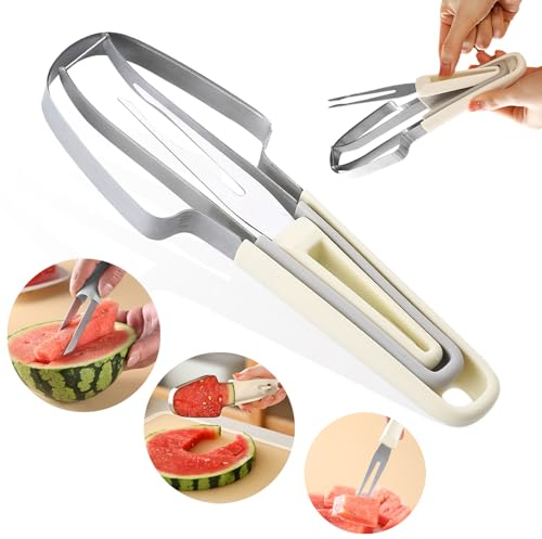 KASESSS Tagliafrutta 3 in 1, Taglia Anguria Fette Acciaio Inox, Multifunzionale Taglia Cocomero, Nuovo 3 in 1 Taglia Meloni, Pratico Coltello Anguria, Affetta Anguria per Anguria, Papaia, Cantalupo