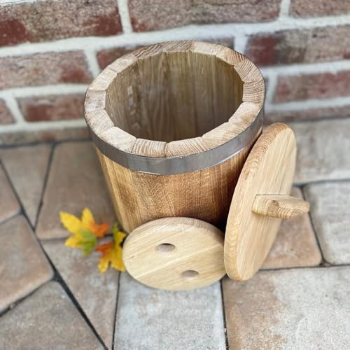 Pot à choucroute 5 l, en chêne, avec couvercle et plaque de pression, récipient d'insertion, récipient en bois de fermentation pour la conservation des légumes