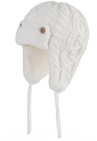 Chapeau Hiver Bébé Garçons Fille, Bonnet Aviateur en Tricot Enfant Cagoule Chapeau de Pilote avec Earflap Capuche Tricoté pour Enfants Bébé de 0 à 5 Ans (FR/ES, Numérique, 46, 48, Blanc)