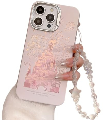 Emlivi Glitter mobiltelefonfodral för iPhone 16 Pro, fodral med pärlarmband, sött fyrverkerier, stötfångare, skydd, diamant, skyddsfodral med mobiltelefonkedja för kvinnor, flickor, mjukt silikon,
