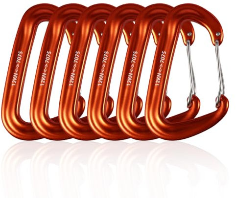 MAYOKIAAR 6 Stück 12KN Kletterkarabiner – Robuste Aluminium-Karabinerhaken für Outdoor, Wandern, Camping und Hängematten – Leicht und Langlebig, Orange, 1200KG Belastung