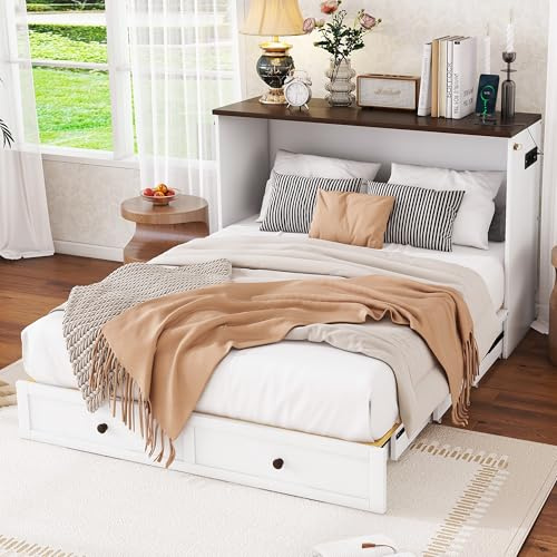 Soweiz Schrankbett 140x200 cm, Klappbett zur Wandmontage, platzsparendes Bett Schrank für Wohnzimmer & Gästezimmer, Stabiler Holzrahmen (weiß Schwarz)