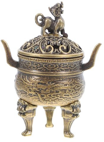 Vaguelly Mini Incense Burner Lid Three-legged Cone Incense Holder Vintage Feng Shui Aromatherapy Ornament for Home Office Use