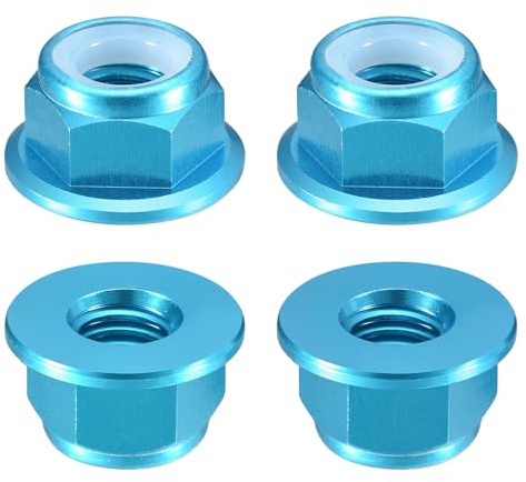 sourcing map Nylon Insert Hex Lock Nuts, 4pcs - M4 x 0.7mm Aluminum Alloy Self-Locking Nut, Anodizing Flange Lock Nut for Fasteners(Sky Blue)