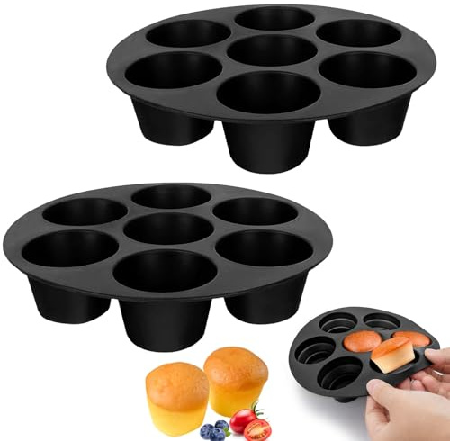ZOCONE 2 Piezas Silicona Moldes Magdalenas para Air Fryer Molde Muffins Horno para 7 Magdalenas Antiadherente Bandejas Horno Muffins Pequeño para Cupcake Magdalenas (21cm)