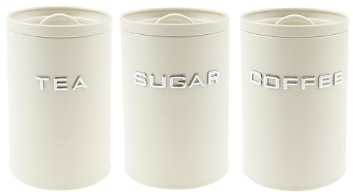 HuhWafee Juego de 3 tarros de cocina vintage de metal, estables, con tapa de junta, para café, té, azúcar, decoración de cocina, organizador de cocina (blanco)