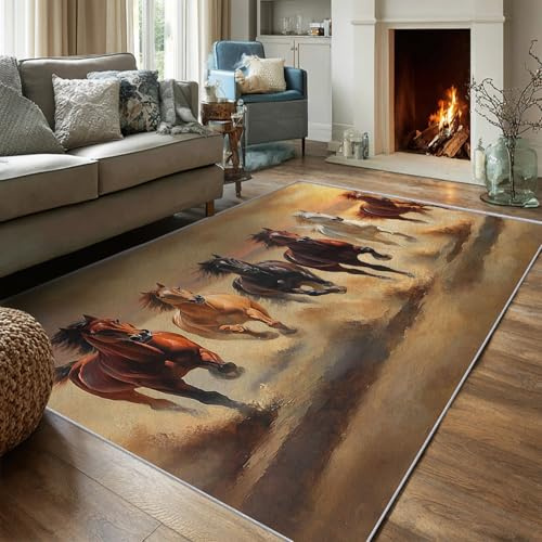 Generico Tappeto Salotto 3D Animale Cavallo, 160x230 cm, Tappeto Motivo Cavallo al Galoppo per Decorazioni Casa Camera da Letto, Lavabile in Lavatrice Antiscivolo Pelo Corto K246