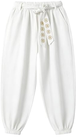 Pantalon vintage pour hommes Harem d'été de yoga en lin de coton lâche salon plage voyage vacances Tai Chi confortable slim Pilates Martial style rétro confortable et à la mode, Blanc, 4XL
