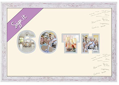 Photos in a Word 60th Birthday Diamond Wedding Anniversary Personalised Guest Book Signing Signature Autograph Photo Frame to Sign Gift Present (Shabby Chic Frame)