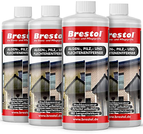 BRESTOL® Algenentferner Pilzentferner Flechtenentferner 4x 1000 ml Konzentrat - Grünbelagsentferner Grünbelagentferner