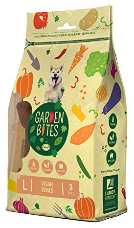Garden Bites Vegan Bones - Snacks Vegetarianos para Perros - Sin Gluten - Premios y Aperitivos para Perros - Sabor Boniato - Alimento Rico en Vitaminas, Calcio y Hierro - Pack de 270g y 3 Uds - Duvo+