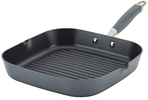 Anolon Advanced Home Hard Anodized Nonstick Deep Square Grill/Griddle Pan with Pour Spouts, 11 Inch - Moonstone
