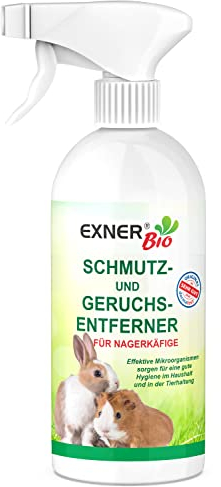 Exner Bio Geruchs- & Schmutzentferner für Nagerkäfige - Mit Mikroorganismen gegen KOT, Urin und Haustiergerüche 100% natürlich & schonend - 500 ml Sprühflasche