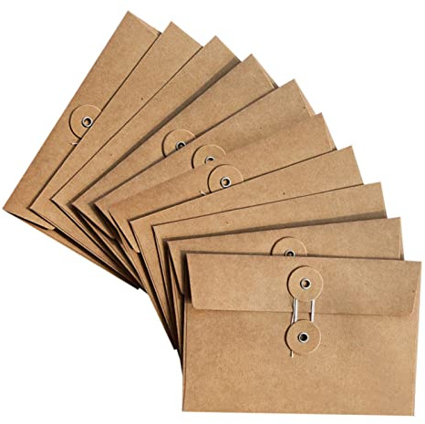 EORTA 10 PCS Kraft Paper Envelope Vintage Envelope Pockets with Button and String Closure for Mail Postcard Bills Invitation, Brown, 6.7x4.5 Inch