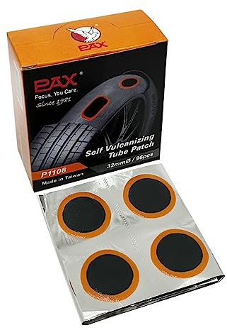PAX 96 Pcs 32mm (1.26) Round Inner Tube Patches, Tire Puncture Repair Kit for Mountain Bike, Motorcycle, ATV, Wheelbarrow & Inflatables - Large Puncture Fix - Works with Rubber Cement