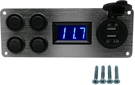 Riloer Panneau de commutation combiné, 12V/24V double panneau de commutation à bascule USB avec voltmètre LED, pour bateau marin, voiture, camping-car, moto