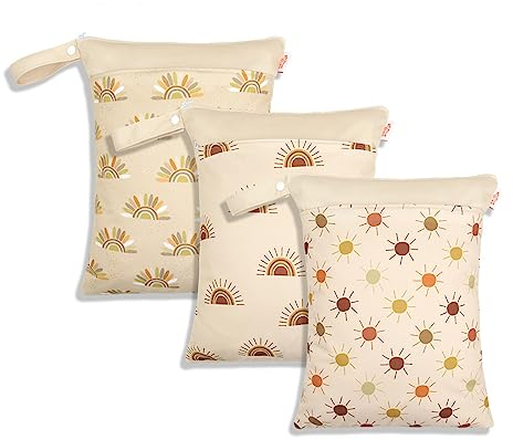 Daysskk 3 stück Nassbeutel Kindergarten Mädchen Windeltasche Wetbag Wasserdicht mit Reißverschluss Wäschebeutel für Kita Schwimmen Reisen 30 * 40 cm