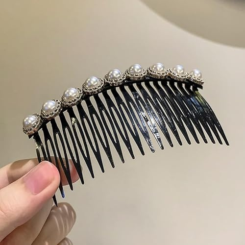 Paquete de 2 peines para el cabello con cuentas de perlas, peine de giro francés con dientes para accesorios de cabello fino para mujeres y niñas