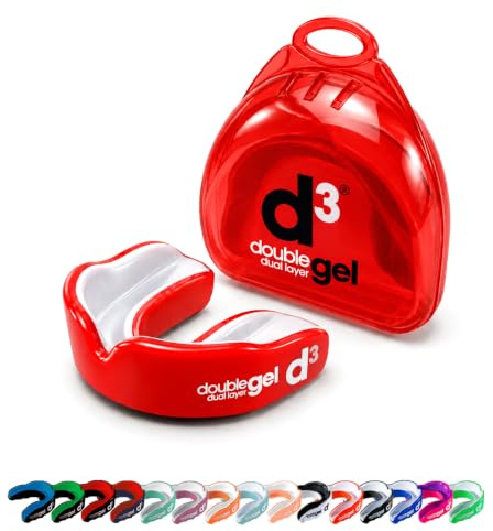d3 Double Gel Mouthguard wth Case (Red/White, Youth (Under 12)) Gum Shield for Boxing, MMA, Contact Sports, Rugby, Martial Arts, Judo, Karate, Hockey