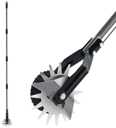 MomiBy Drehkantenschneider mit Rollen, manueller Rasenkantenschneider mit stabilem 4-teiligem verstellbarem Edelstahlgriff, 170 cm